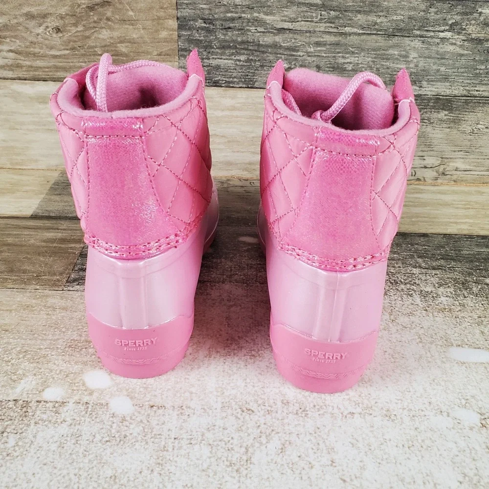 Sperry Port Kids Snow Boot Sz 11 M Pink Rubber Lace Up Mid Top Round Toe Footbed